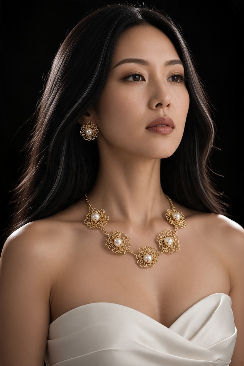 pearl Handfolded Flower Necklaces Set