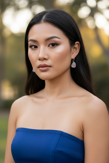 Pink Rose Quartz Silver Plated Saisha Stone Drop Studs