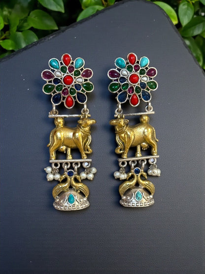 Kamdhenu Dual Tone Brass Earrings