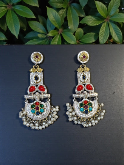 Swan Dual Tone Pachi Earrings