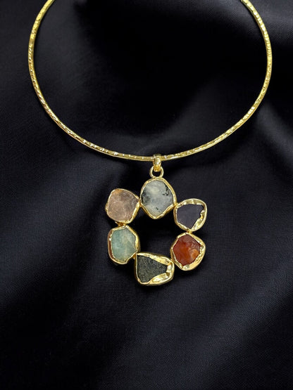 Multicolour Stone Statement Floral Hasli