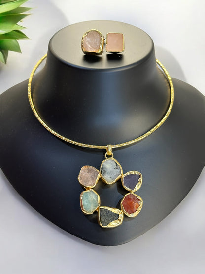 Multicolour Stone Statement Floral Hasli