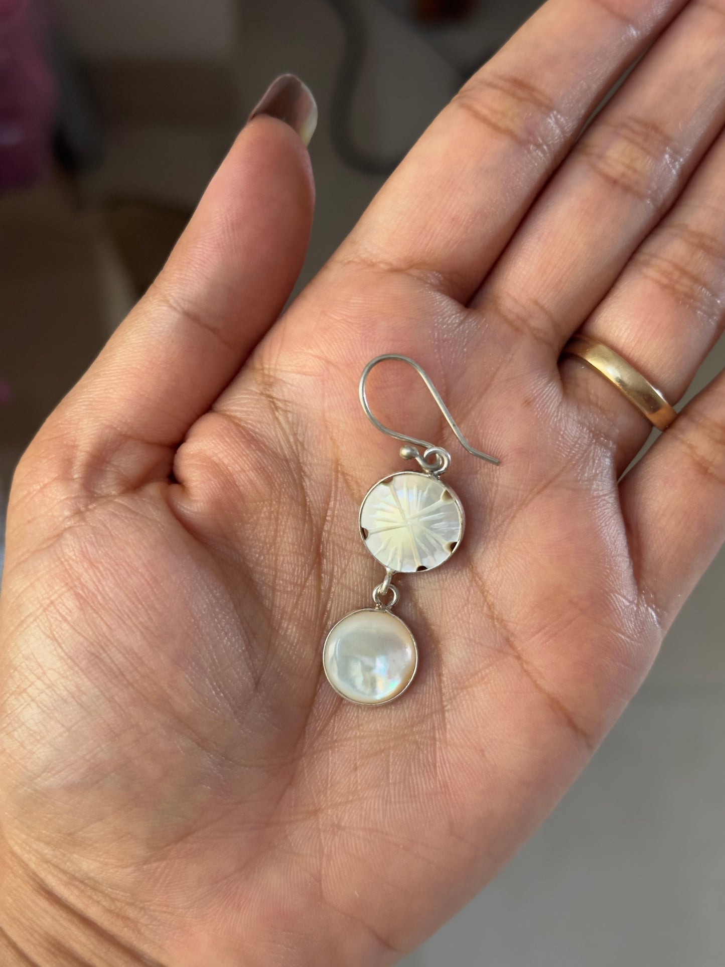Mother Of Pearl Carved Chandrika Moondrop Earrings