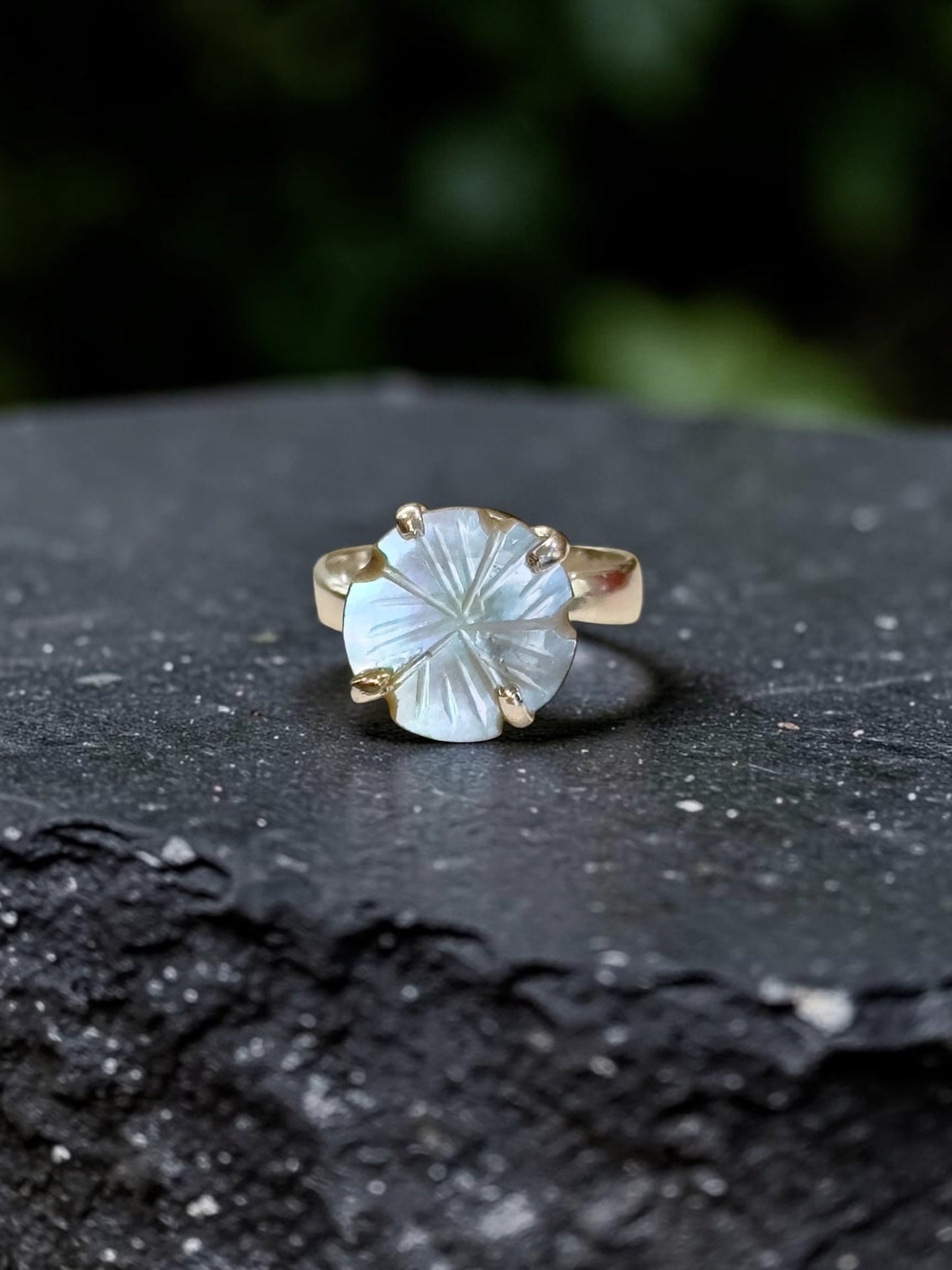 Mother Of Pearl Carved Mini Chandrika Ring