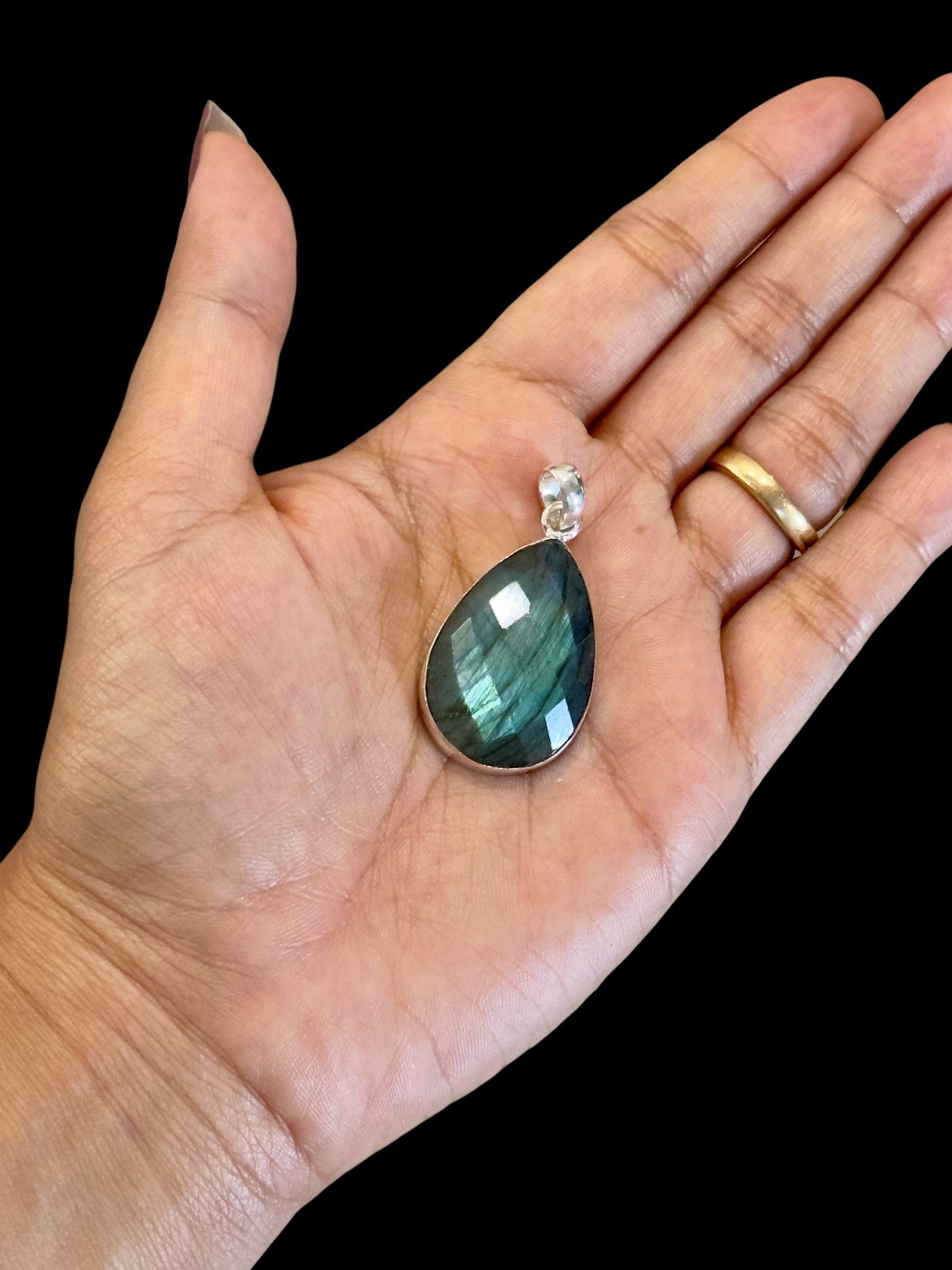3 PCS Faceted Labradorite Teardrop Pendant Set