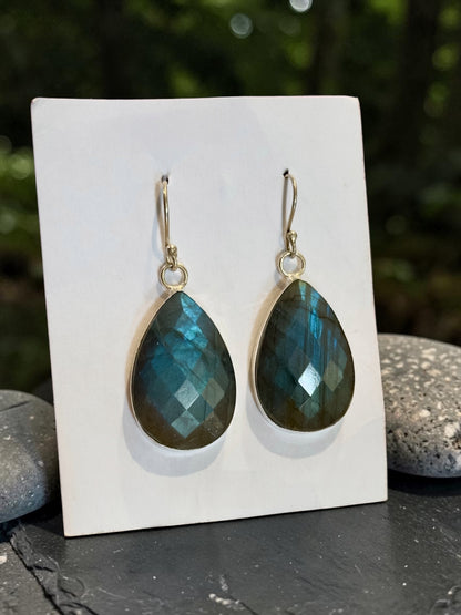 3 PCS Faceted Labradorite Teardrop Pendant Set