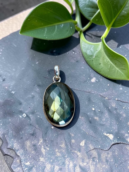 Faceted Labradorite Oval Pendant