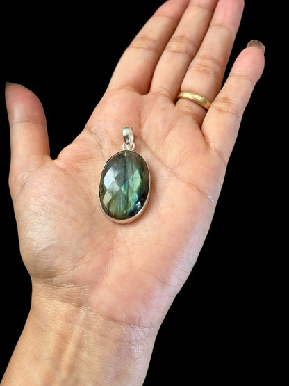 Faceted Labradorite Oval Pendant