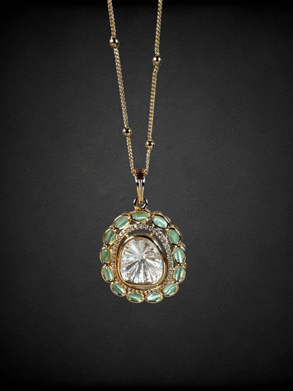 Mint Oval Minimal Polki Pendant Set