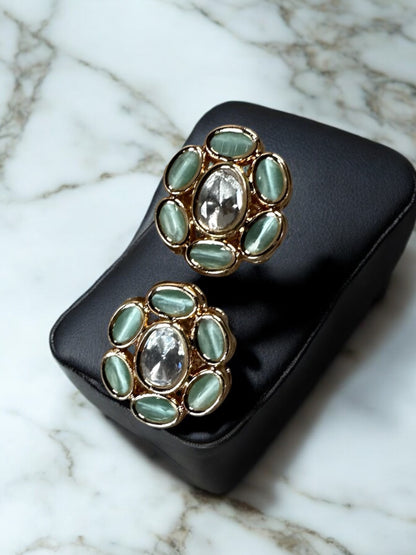 Mint Oval Minimal Polki Pendant Set
