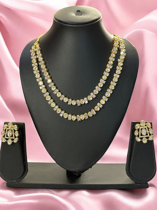 Double String Moissanite Polki Necklace Set
