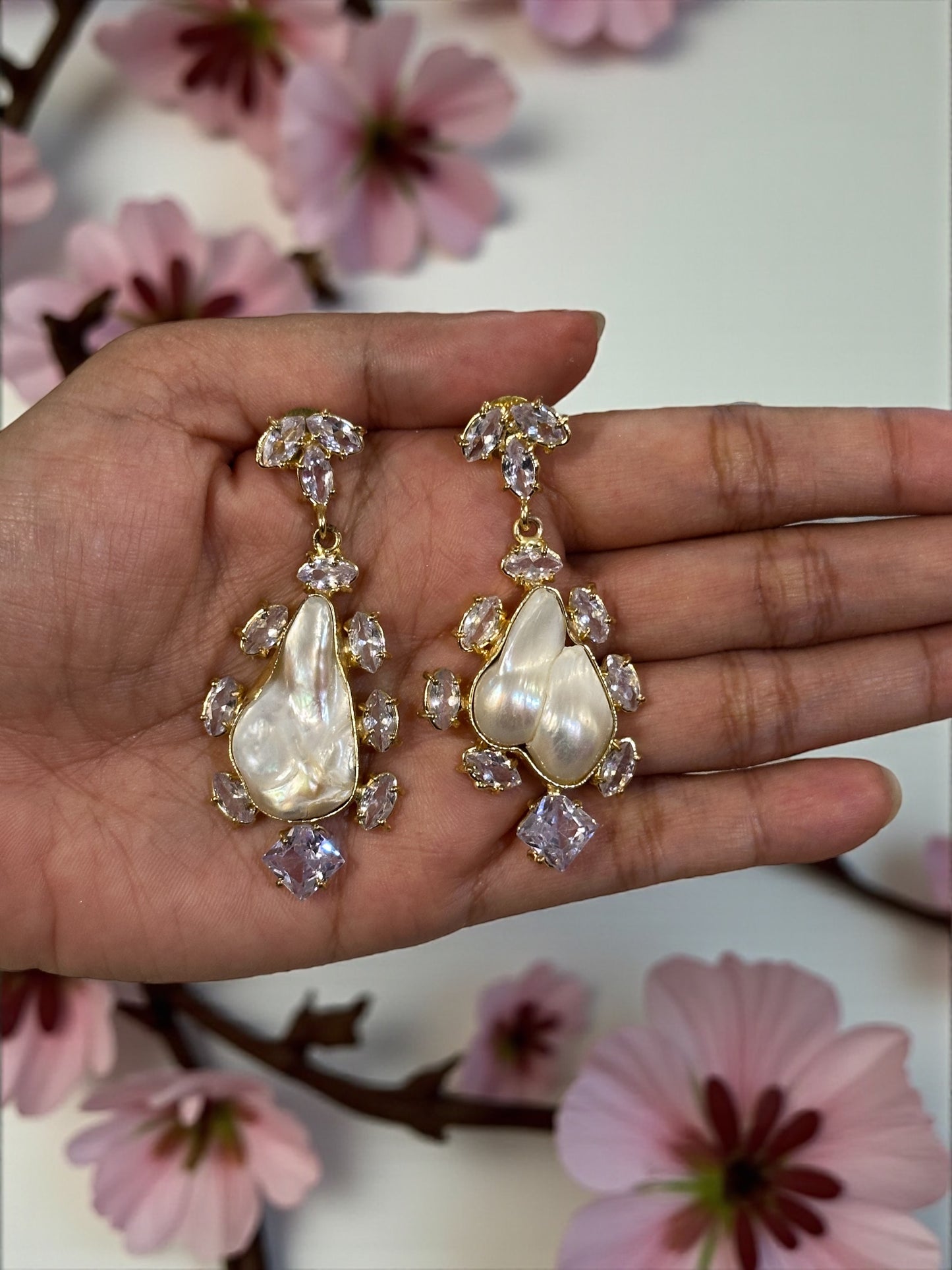 White Baroque Pearl Galaxy Earrings