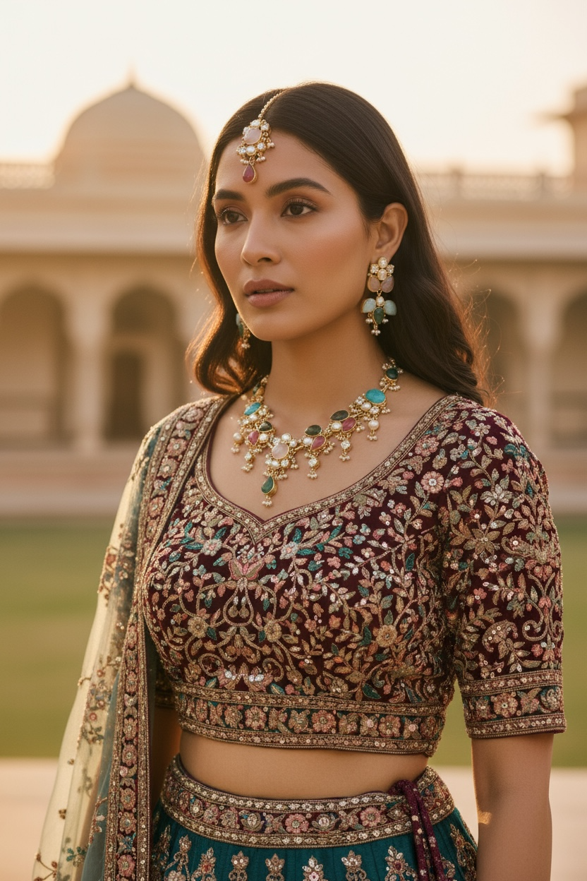 Maanvi Statement Necklace Set with Tikka