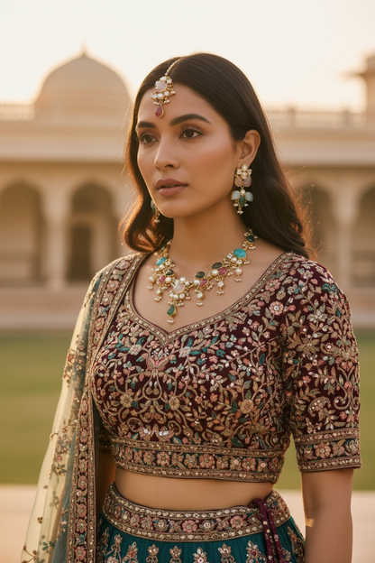 Maanvi Statement Necklace Set with Tikka