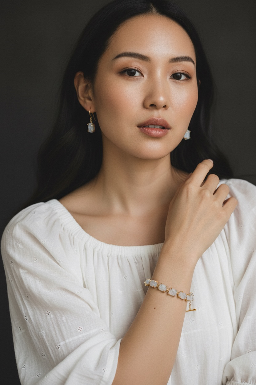 Moonstone Saisha Combo Set - Bracelet And Drops