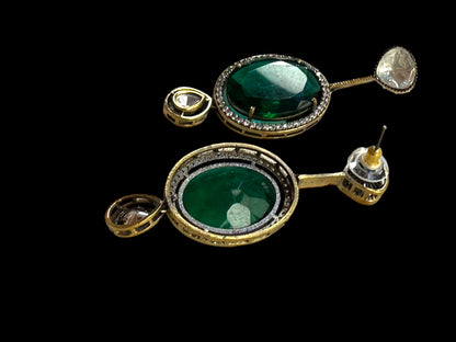 Oval Marble Stone Moissanite Polki Brass Earrings