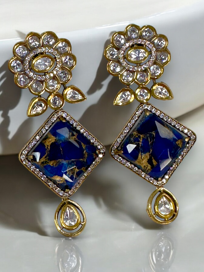 Chokhor Doublet Stone Moissanite Polki Brass Earrings