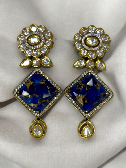 Chokhor Doublet Stone Moissanite Polki Brass Earrings
