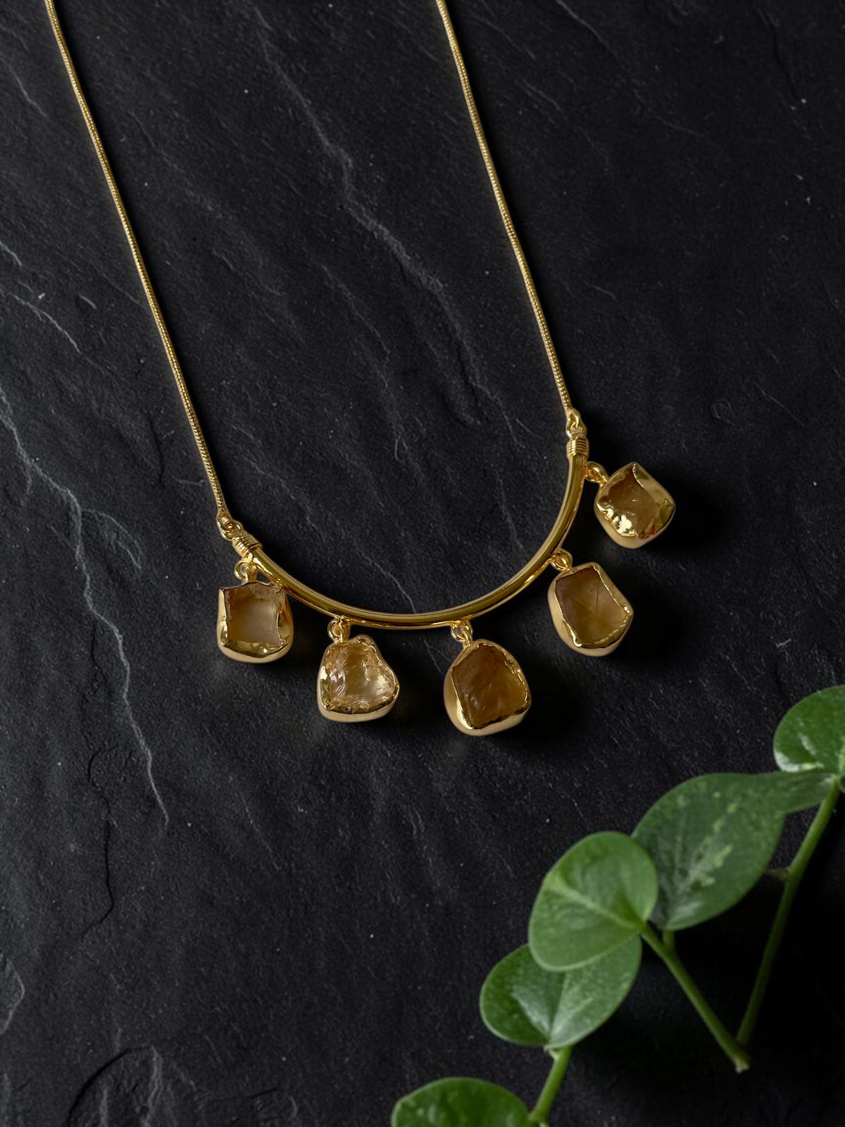 Citrine Crescent Stone Chain Necklace