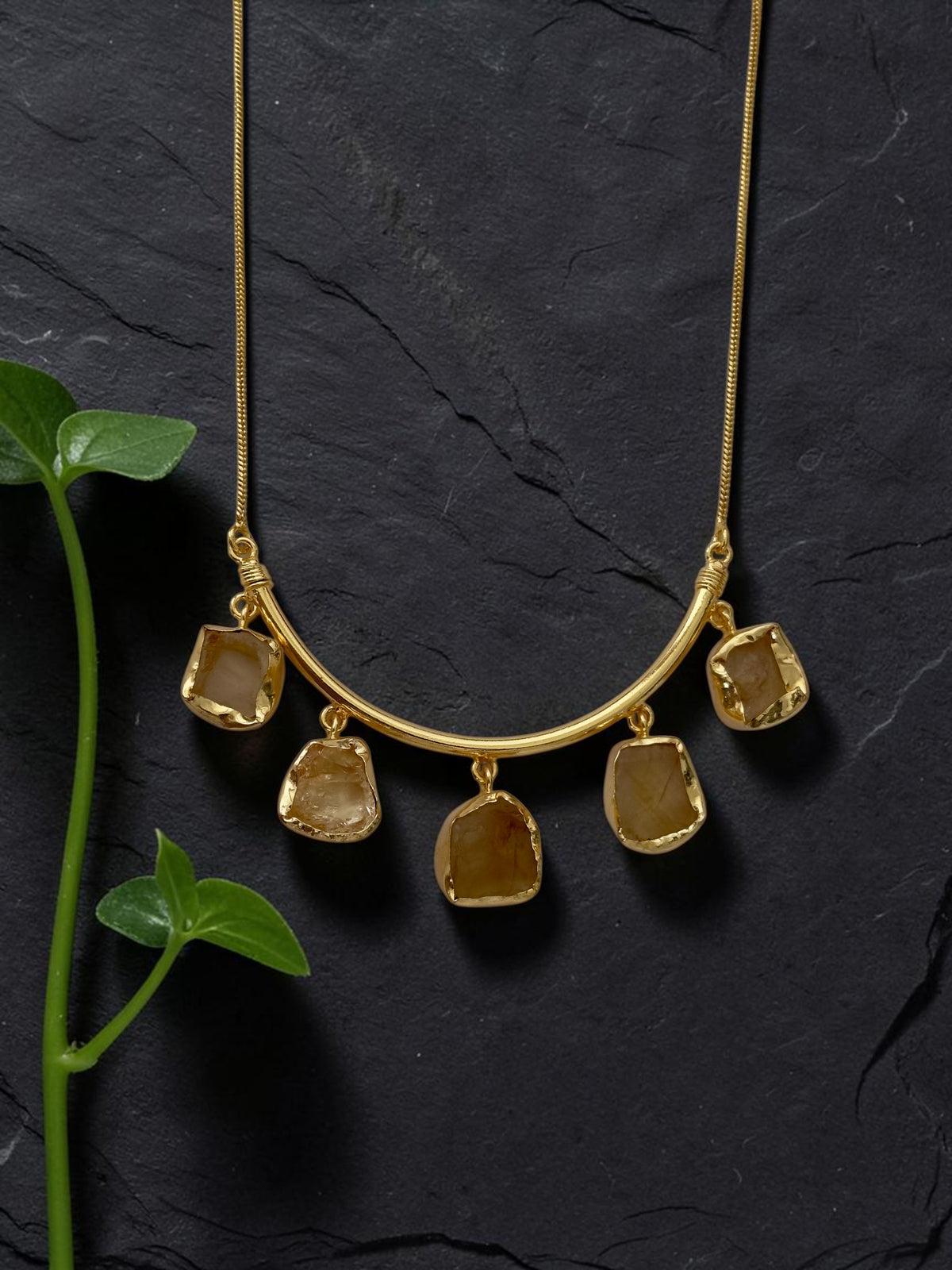 Citrine Crescent Stone Chain Necklace