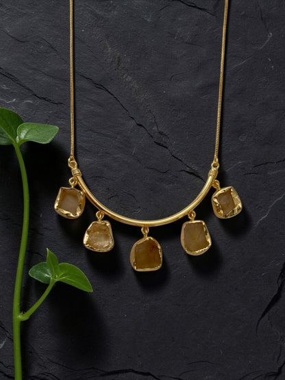 Citrine Crescent Stone Chain Necklace