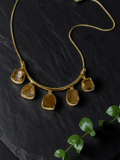 Citrine Crescent Stone Chain Necklace