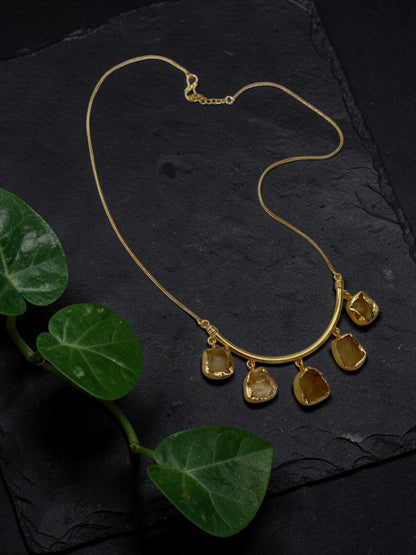 Citrine Crescent Stone Chain Necklace