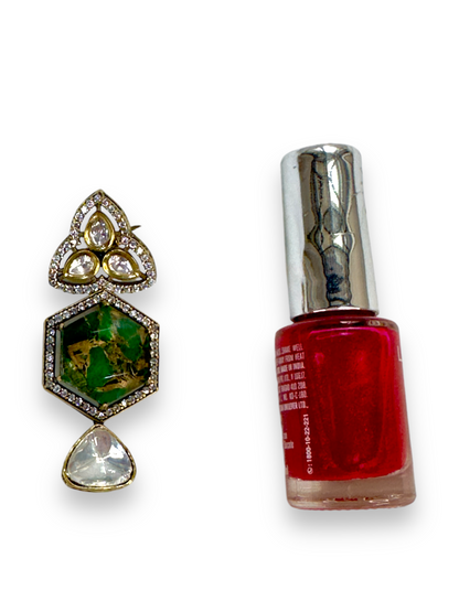 Hex Marble Stone Moissanite Polki Brass Earrings