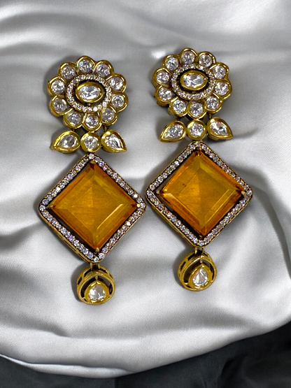 Chokhor Doublet Stone Moissanite Polki Brass Earrings