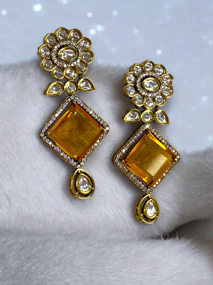 Chokhor Doublet Stone Moissanite Polki Brass Earrings