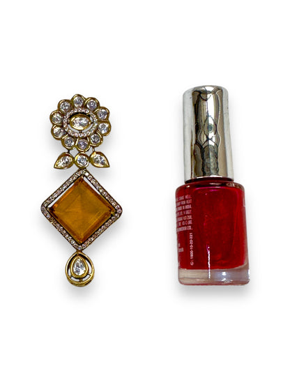 Chokhor Doublet Stone Moissanite Polki Brass Earrings