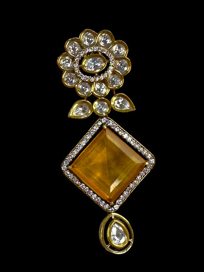 Chokhor Doublet Stone Moissanite Polki Brass Earrings
