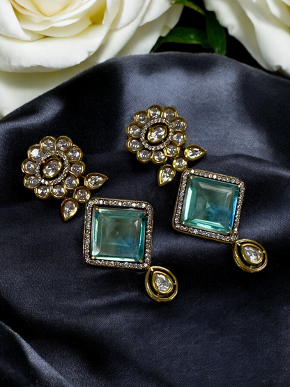 Chokhor Doublet Stone Moissanite Polki Brass Earrings