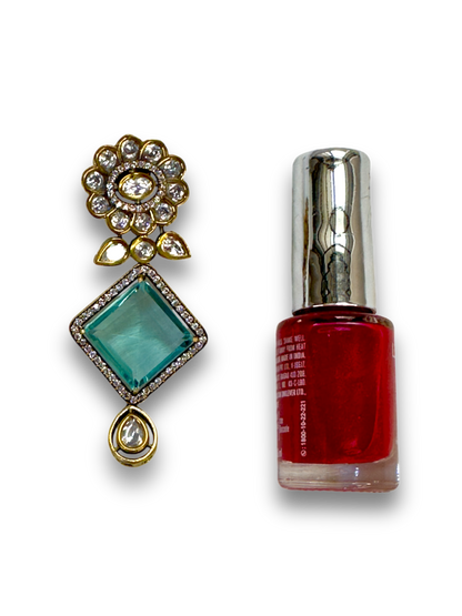 Chokhor Doublet Stone Moissanite Polki Brass Earrings