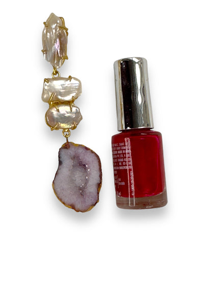 Purple Sugar Druzy Agate and Baroque Pearl Danglers