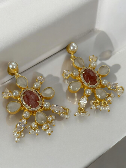 Pink Strawberry Quartz Pearl Loreal Earrings