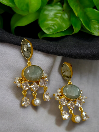 Green Aventurine Rutile  Pearl Loreal Earrings