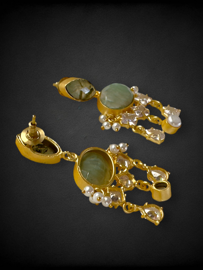 Green Aventurine Rutile  Pearl Loreal Earrings