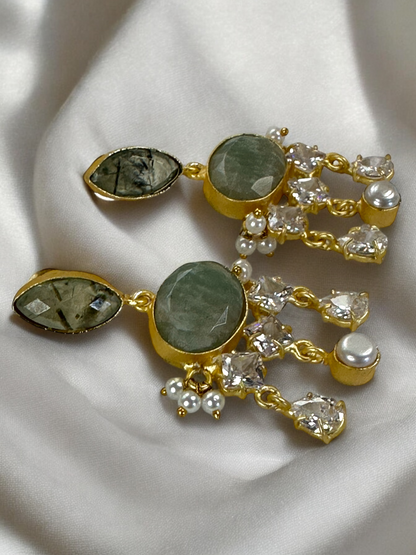 Green Aventurine Rutile  Pearl Loreal Earrings