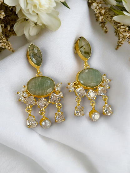 Green Aventurine Rutile  Pearl Loreal Earrings