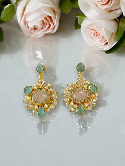 Blush Rose Quartz Pearl Loreal Earrings