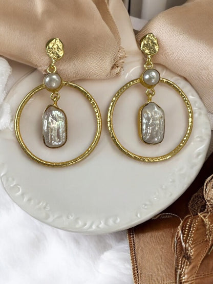 White Baroque Pearl Round Earrings