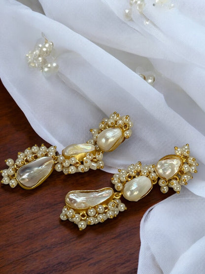 White Baroque Pearl Tripplet Danglers