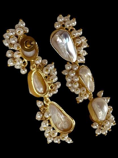 White Baroque Pearl Tripplet Danglers