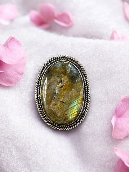 Flashy Green Labradorite Chunky Adjustable Ring