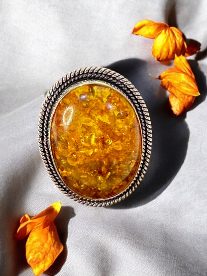Golden Amber Chunky Adjustable Ring