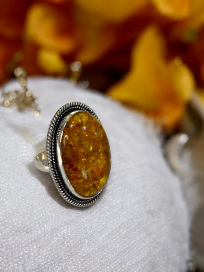 Golden Amber Chunky Adjustable Ring
