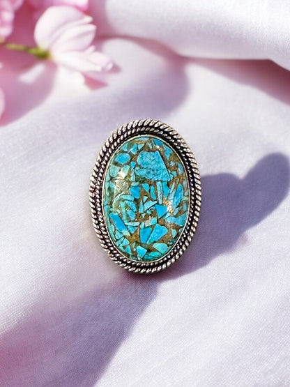 Blue Turquoise Chunky Adjustable Ring