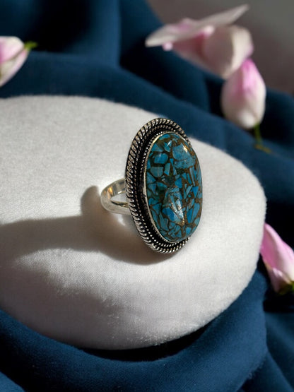 Blue Turquoise Chunky Adjustable Ring