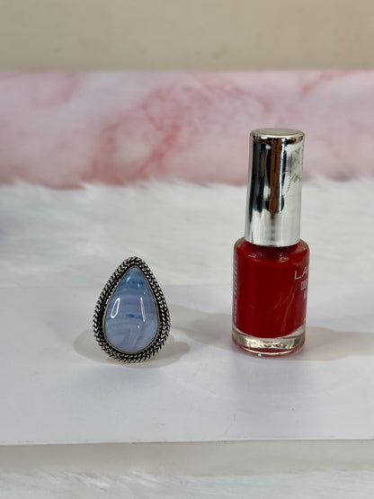 Light Blue Lace Agate Chunky Adjustable Ring